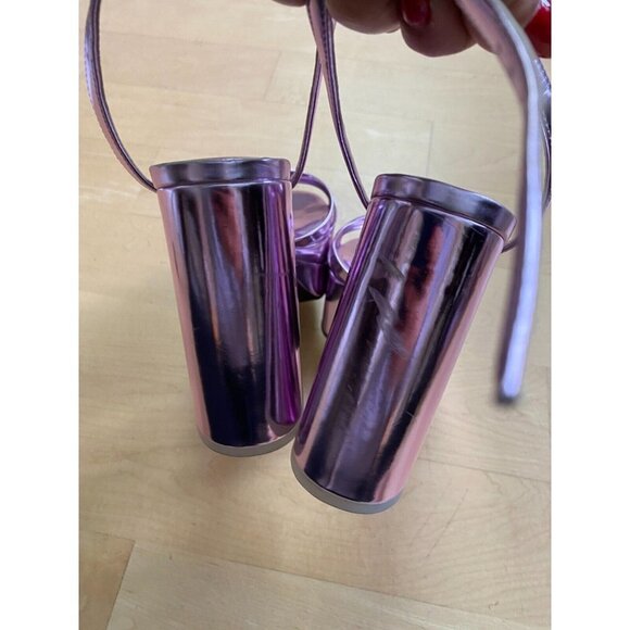 BLACK Suede Studio BNWT purple metallic "Emani" sandals block heel NEW - Picture 4 of 9